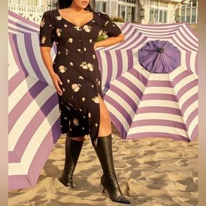 Reformation Black Aphrodite Rose Floral Britt Midi Dress - 14